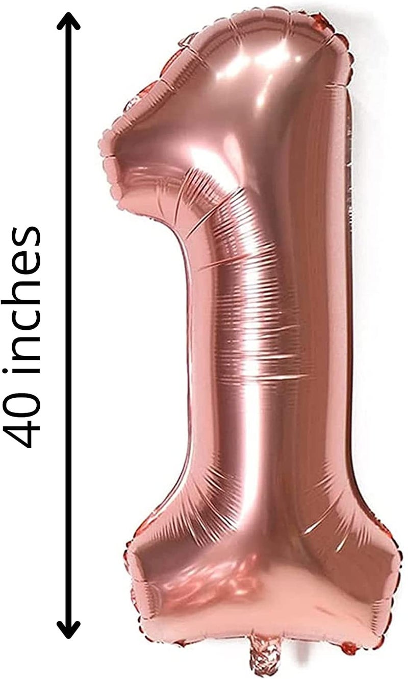 DelightBox 40 Inch Rose Gold Jumbo 1 Number Balloons Huge Giant Balloons Foil Mylar Number Balloons for Birthday Party,Wedding, Bridal Shower Engagement Photo Shoot, Anniversary (Rose Gold,Number 1) - Image 3